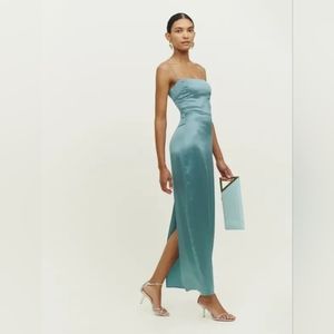 Reformation Frankie Silk Dress (0P, Verdigris)
